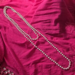 Vintage 5mm Faux Pearl Necklace Endless Strand Flapper Length 60" HEAVY Knotted